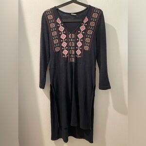 Anthropologie Embroidered Black Dress